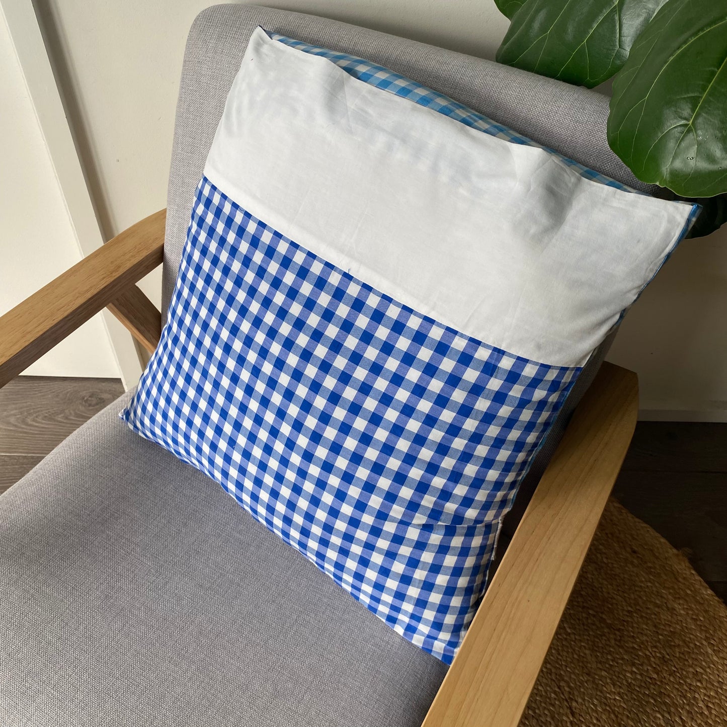 Cienna Blue Gingham Cushion Covers with Lace Details